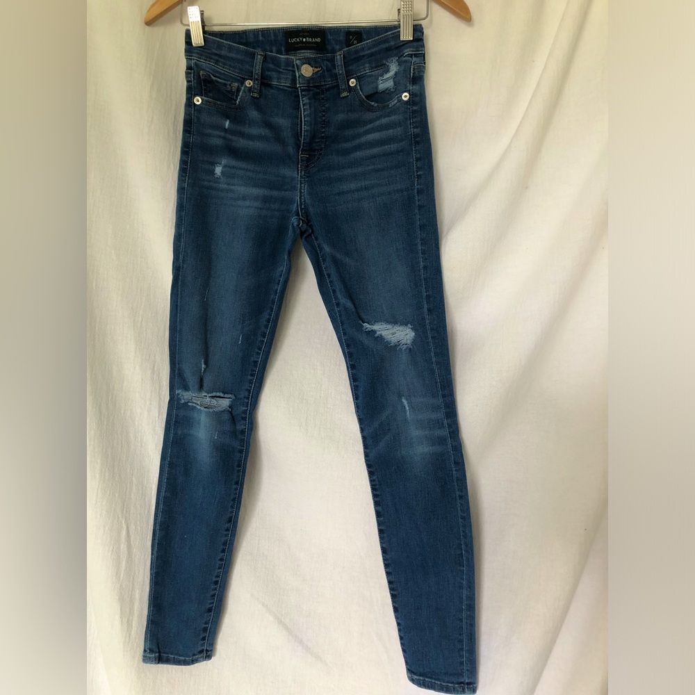 Lucky Brand Distressed Mid Rise Ava Super Skinny Jeans